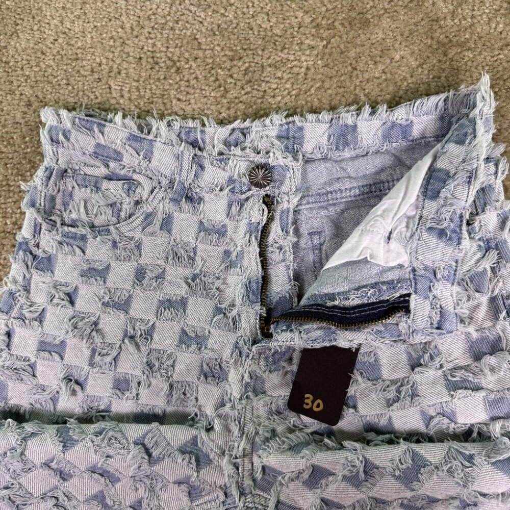 Two 2 Fly Womens Jeans Sz Small Blue White High Rise Bootcut Cropped 28x25 F041 - Picture 3 of 13